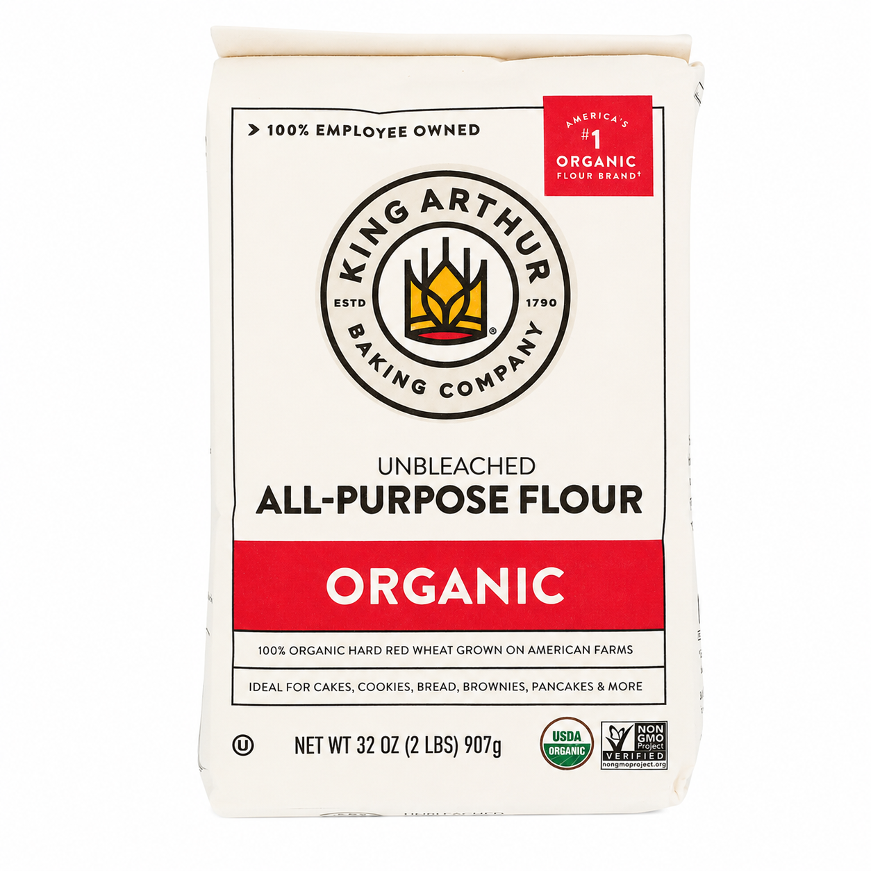 King Arthur Organic All Purpose Flour Unbleached Non-GMO Premium Baking Flour 2 lbs / 32 oz King Arthur